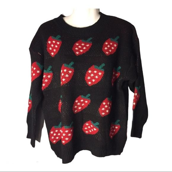 Cherie Loren Boutique Sweaters - Black Strawberry Kawaii Sweater